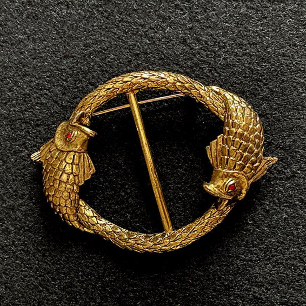 Vintage Gold Tone Fish Buckle Pin